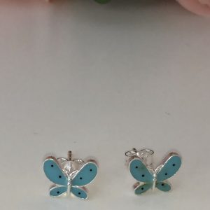 Cercei de argint 925, cu email verde turcuaz in forma de fluturas
