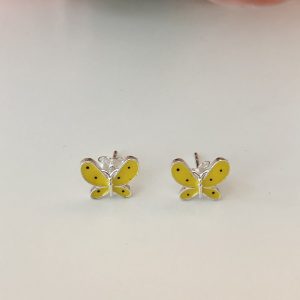 Cercei de argint 925, cu email galben in forma de fluturas