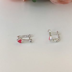 Cercei de argint 925, cu inimioara de culoare pink