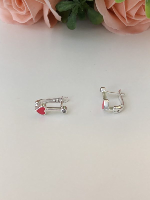 Cercei de argint 925, cu inimioara de culoare pink